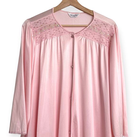 Vintage Vanity Fair Lace Trimmed Embroidered Nightgown Housecoat Robe Women's L - Picture 3 of 10